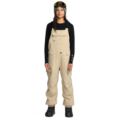 Women's Volcom Creston 3d stretch bib overall oatmeal ski / snow dungarees